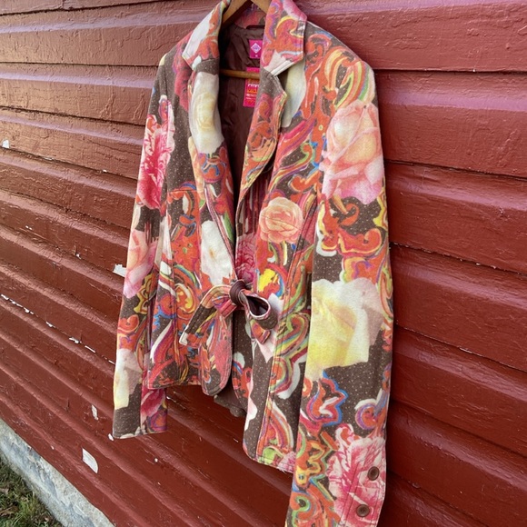 Oilily Vintage Y2K Floral Wool Blend Tie Front Blazer Jacket Women's Size M - Picture 7 of 11